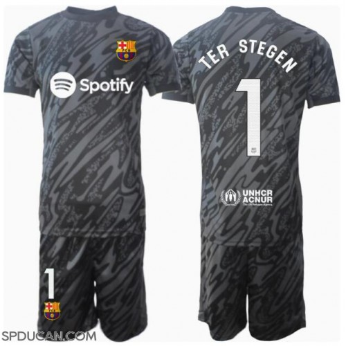 Dječji Nogometni Dres Barcelona Ter Stegen #1 Golmanski Rezervni 2024-25 Kratak Rukav (+ Kratke hlače)